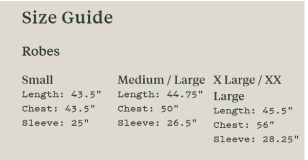 Phoenix Rising Travel Bath Robe sizes